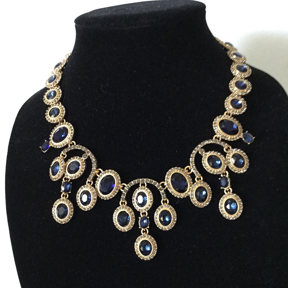 Oscar de la Renta Sapphire Glass Necklace Signed